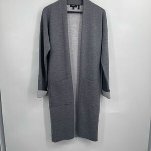 Theory Gray Double Face Open Front Long Cardigan Sweater Size Medium